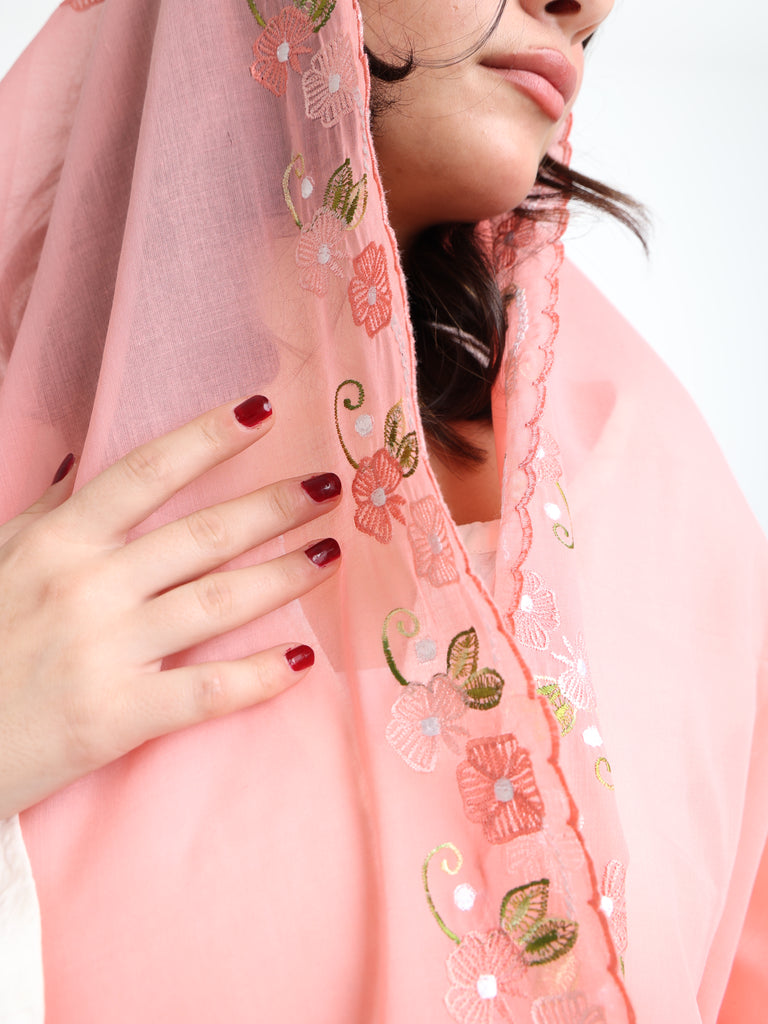 BD3-10 شيله مطرزة وردية عريضة